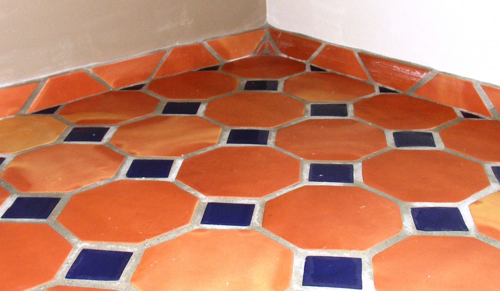 Blue Dot Octagon Terracotta Floor Tiles